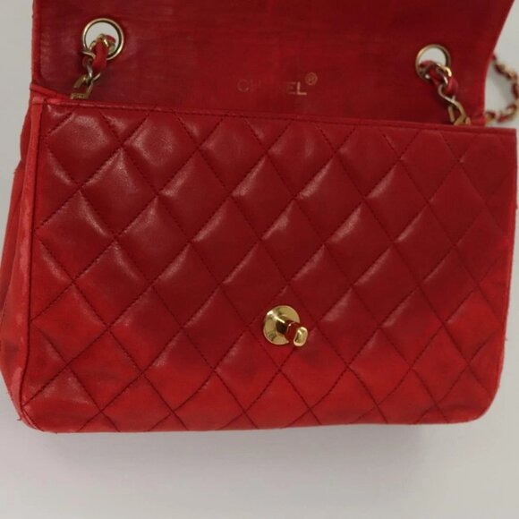 CHANEL Matelasse Chain Shoulder Bag Lamb Skin Red Gold CC Auth 136059 - Picture 13 of 16